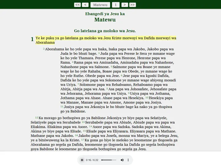 Screenshot of Sepulana Scripture app with audio